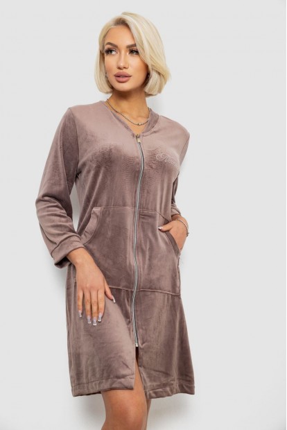 Халат женский велюровый на молнии, цвет мокко, 257R1022
