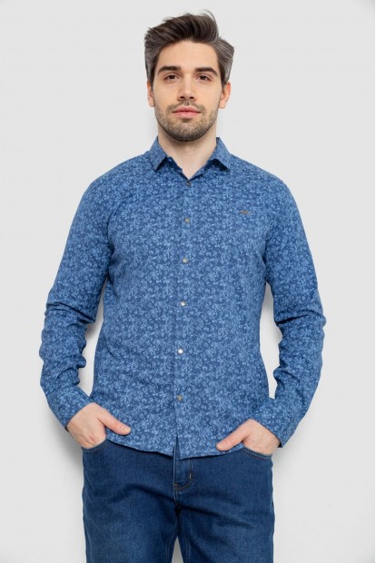 Рубашка мужская однотонная с принтом, цвет джинс, 186R2115
