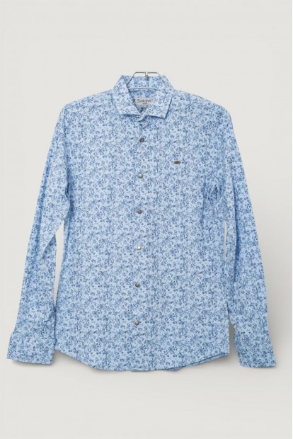 Рубашка мужская однотонная с принтом, цвет голубой, 186R2115