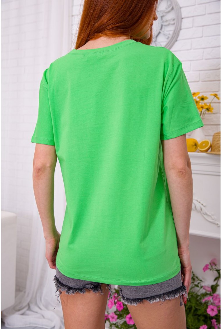 Купити Вільна жіноча футболка салатового кольору з принтом 198R010 - Фото №4