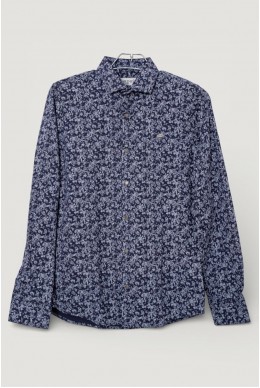 Рубашка мужская однотонная с принтом, цвет синий, 186R2115