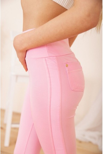 Купити Жіночі легінси з кишенями і вставками, з еко-шкіри, колір Рожевий, 172R711 - Фото №5