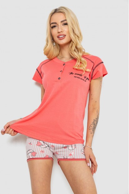 Пижама женская с принтом  -уценка, цвет коралловый, 243R0004-P14-U-2