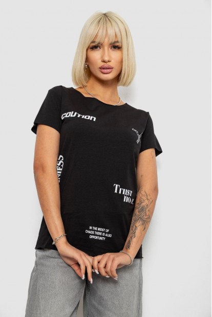 Футболка женская с принтом, цвет черный, 244R2214-5