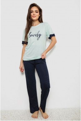 Піжама жіноча з принтом  -уцінка, колір м'ятний, 243R2113-U-17