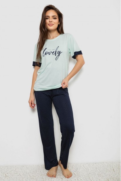 Піжама жіноча з принтом  -уцінка, колір м'ятний, 243R2113-U-17