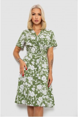 Платье софт на запах с принтом, цвет оливковый, 230R0107