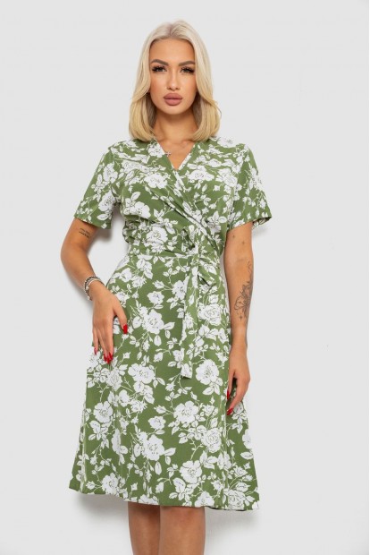Платье софт на запах с принтом, цвет оливковый, 230R0107