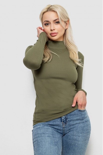 Гольф жіночий однотонний в рубчик, колір хакі, 214R332