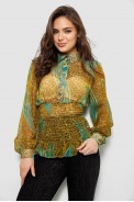 Блуза женская с принтом шифоновая, цвет горчичный, 230R1502-4 - фото № 0
