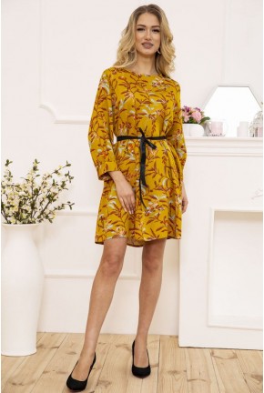 Сукня жіноча з поясом з квітковим принтом колір Гірчичний 115R396-7