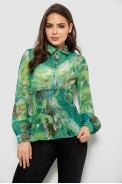 Блуза женская с принтом шифоновая, цвет зеленый, 230R1502-4 - фото № 0