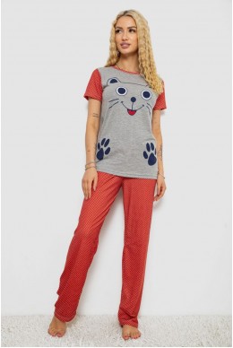 Пижама женская с принтом, цвет серо-терракотовый, 243R15739
