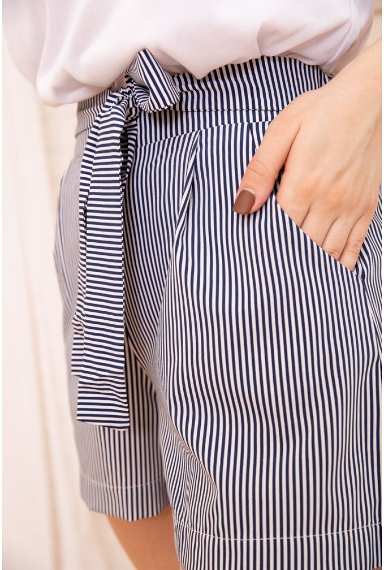 Купити Жіночі шорти в смужку з пояском, колір Синій, 172R008 - Фото №5