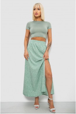 Юбка софт однотонная в горошек, цвет оливковый, 257R11-1