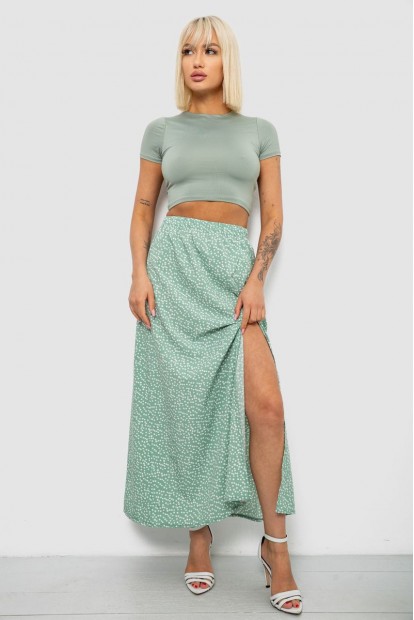 Юбка софт однотонная в горошек, цвет оливковый, 257R11-1