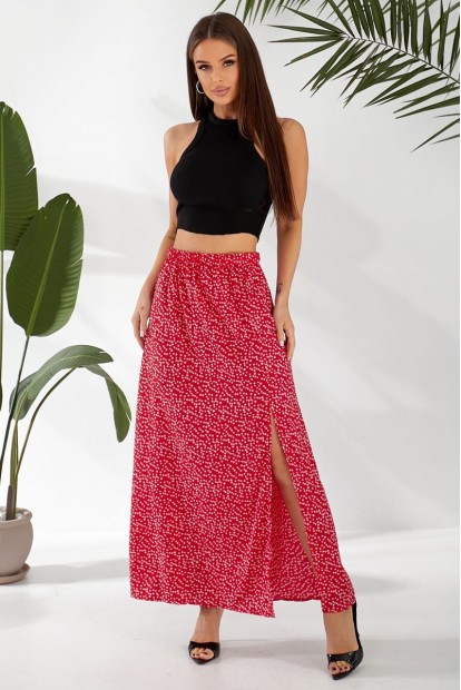 Спідниця софт однотонна в горошок, колір червоний, 257R11-1