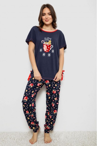 Піжама жіноча з принтом  -уцінка, колір синій, 243R1600-012-U