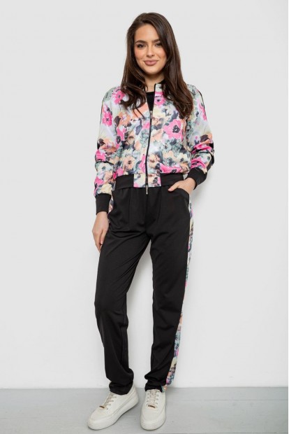 Костюм жіночий з принтом, колір чорно-рожевий, 230R1125
