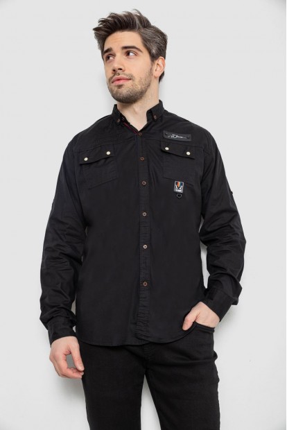 Рубашка мужская, цвет черный, 186R01-1