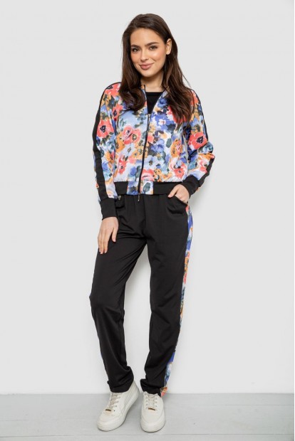 Костюм жіночий з принтом, колір чорно-кораловий, 230R1125