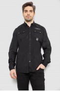Рубашка мужская однотонная с принтом, цвет черный, 186R01 - фото № 0