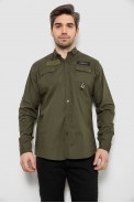 Рубашка мужская однотонная с принтом, цвет хаки, 186R01 - фото № 0