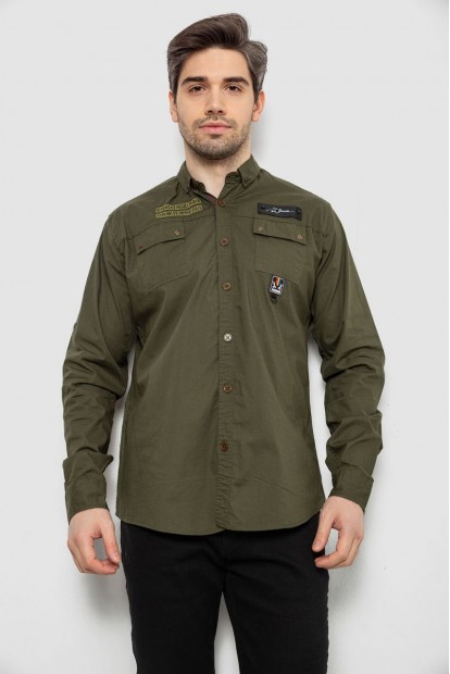Рубашка мужская однотонная с принтом, цвет хаки, 186R01
