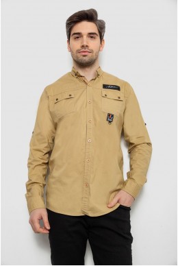 Сорочка чоловіча однотонна з принтом, колір бежевий, 186R01