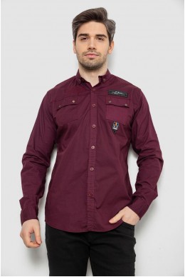 Рубашка мужская однотонная с принтом, цвет бордовый, 186R01