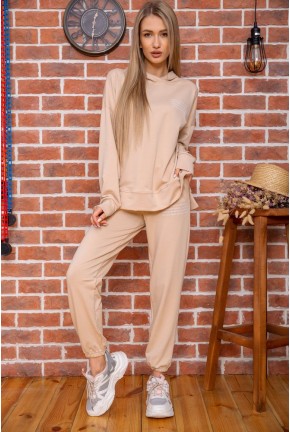 Жіночий костюм штани + худі двохнитка колір Бежевий 129R15115-1