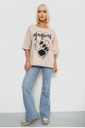 Футболка жіноча з принтом, колір світло-бежевий, 244R6005 - фото № 1
