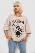 Футболка жіноча з принтом, колір світло-бежевий, 244R6005 - фото № 0