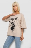 Футболка жіноча з принтом, колір світло-бежевий, 244R6005 - фото № 2