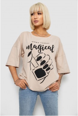 Футболка жіноча з принтом, колір світло-бежевий, 244R6005