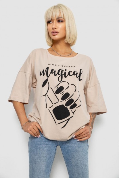 Футболка жіноча з принтом, колір світло-бежевий, 244R6005