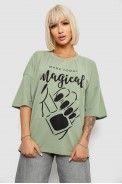 Футболка жіноча з принтом, колір оливковий, 244R6005 оптом - фото № 0