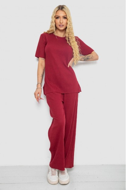 Костюм жіночий в рубчик повсякденний  -уцінка, колір бордовий, 238R57416-U