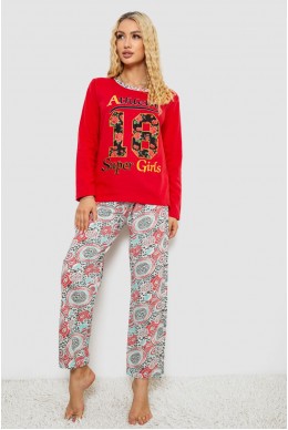 Піжама жіноча на флісі, колір червоний, 243R09053-1