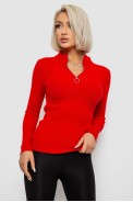 Кофта жіноча на блискавці в рубчик, колір червоний, 204R041 - фото № 0
