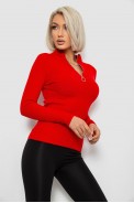 Кофта жіноча на блискавці в рубчик, колір червоний, 204R041 - фото № 2