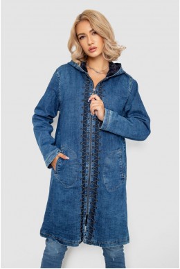 Джинсова куртка жіноча подовжена  -уцінка, колір синій, 247R1818-U-1