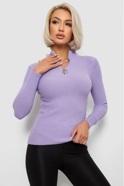 Кофта жіноча на блискавці в рубчик, колір бузковий, 204R041