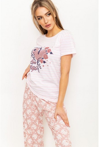 Купить Пижама женская с принтом, цвет розово-белый, 224R3695 - Фото №2