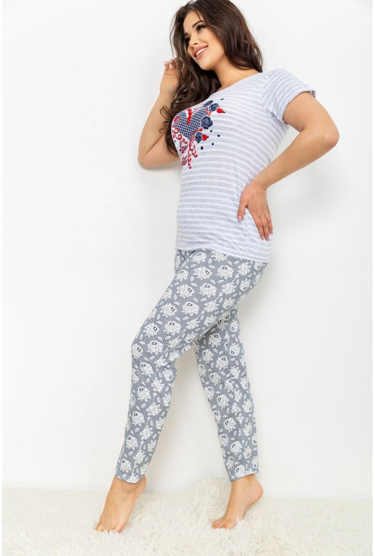 Купити Жіноча піжама з принтом, колір сірий, 224R3695 - Фото №3