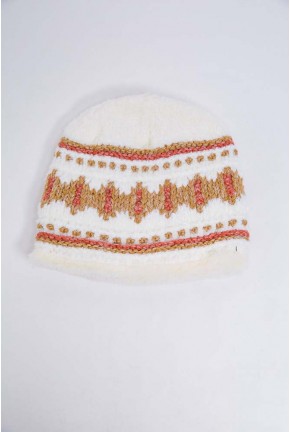 Детская шапка, молочно-бежевого цвета с узором, 167R7781