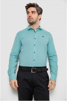 Рубашка мужская однотонная с принтом, цвет бирюзовый, 186R2029