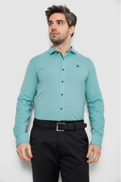 Рубашка мужская однотонная с принтом, цвет бирюзовый, 186R2029