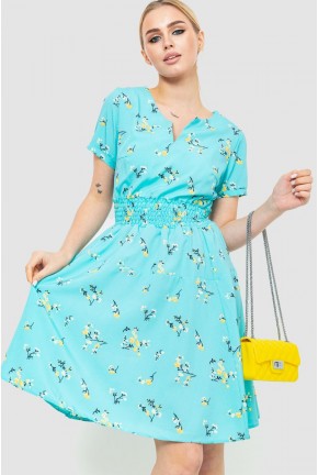 Платье с цветочным принтом, цвет бирюзовый, 230R1007-1