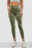 Лосины женские велюровые однотонные, цвет оливковый, 214R263 - фото № 0